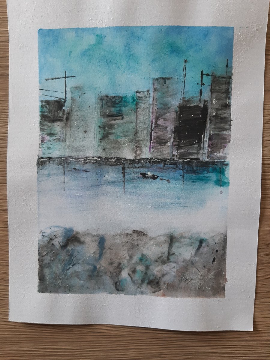 Night city ,river , abstract painting 