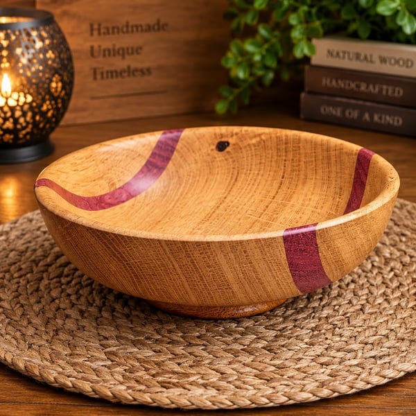 Oak, Purple heart & Lacewood Shallow Bowl, handturned bowl , decorative dish