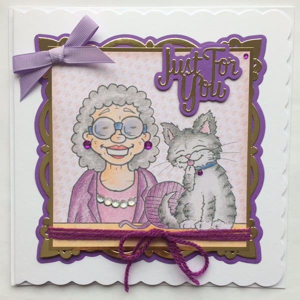 Mum Grandma Nana Granny Knitting Crochet Cat Senior Any Occasion Just for You