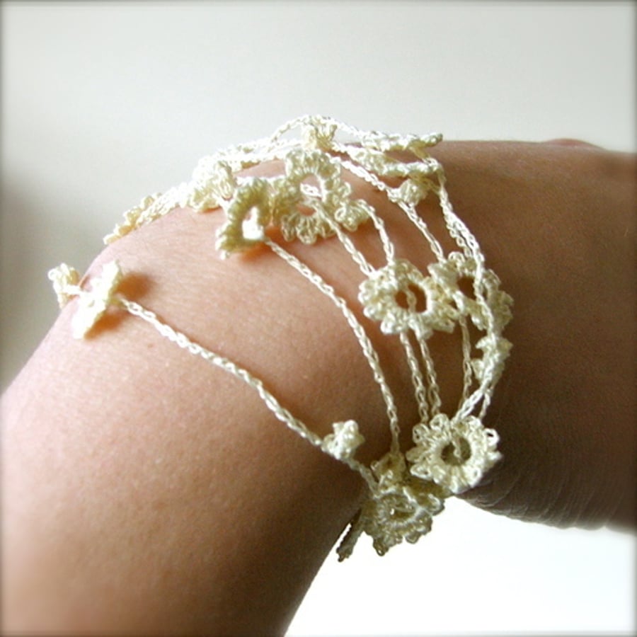 Delicate Flower Necklace or Bracelet - Cream