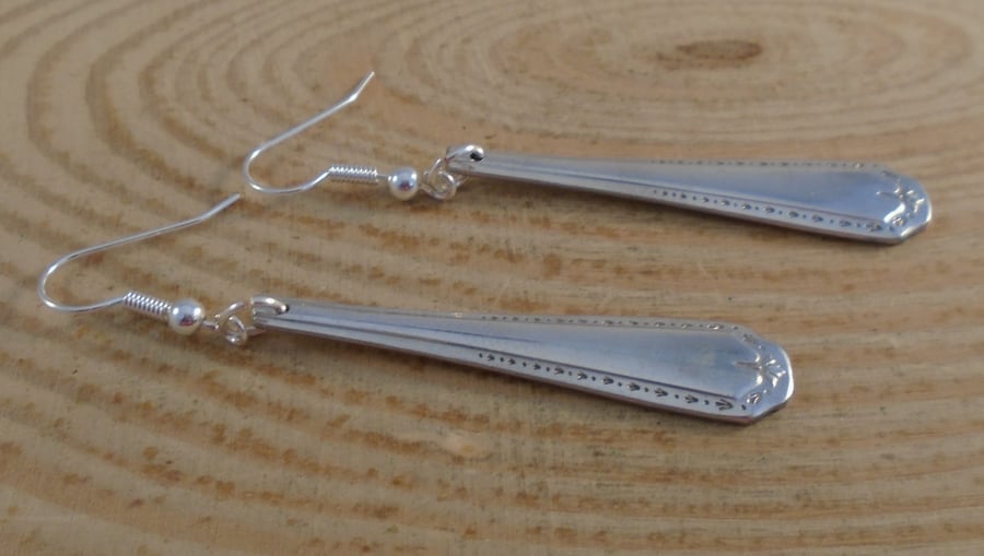 Upcycled Silver Plated Arrow Sugar Tong Handle Earrings SPE052004