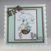 Handmade new baby boy card - baby in basket