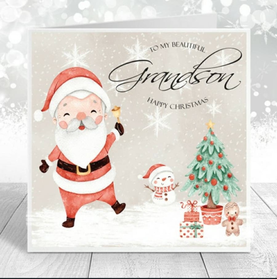 Cute Grandson Christmas card, Granddaughter card, son or Daughter Christmas card