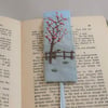 Blossom and two tiny blue tits bookmark - painted and stitched