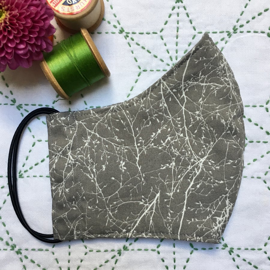 SALE Reusable Christmas White Trees on Grey Cotton Fabric Face Mask Adult Child 