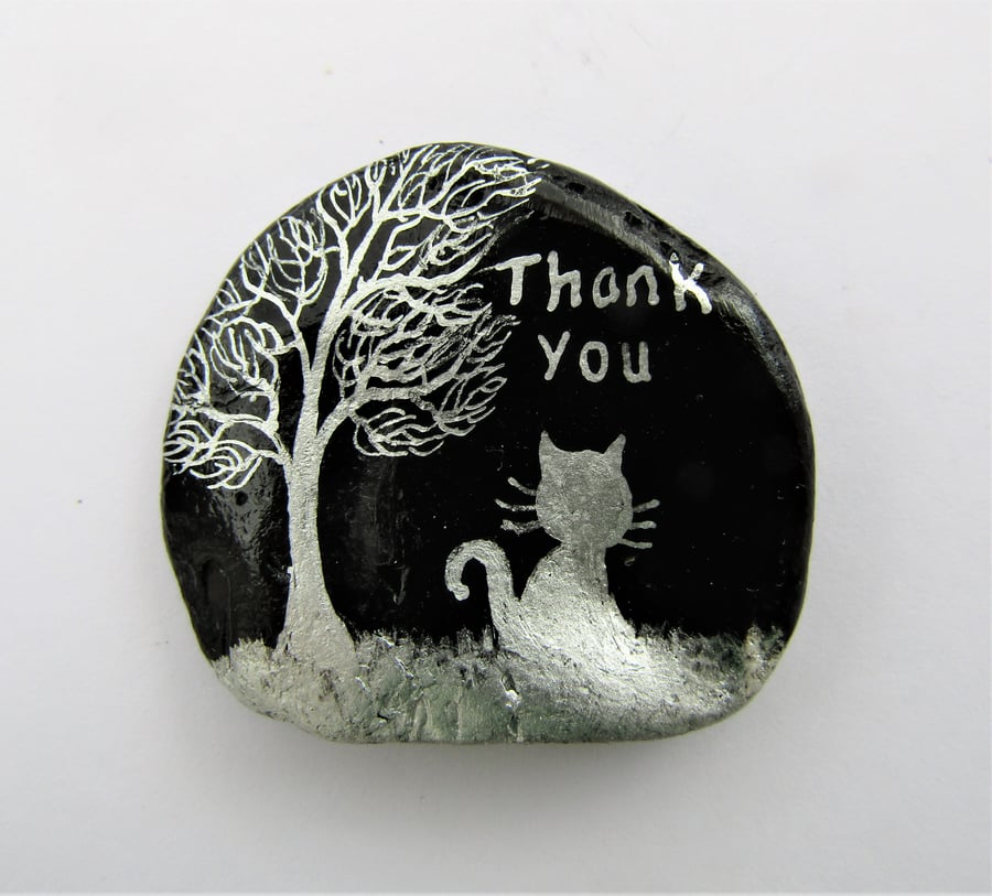 Cat Thank You Card, Teacher Card, Unique Hand Painted Shell, Cat Tree Thank You