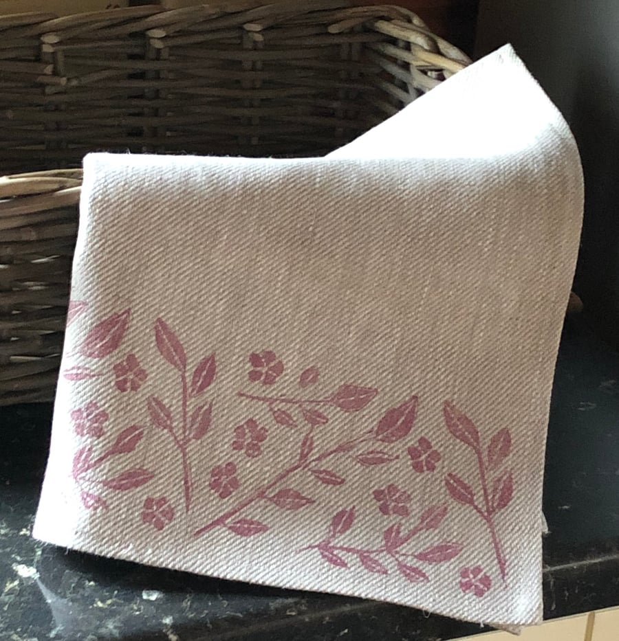 Hand Printed Linen Tea Towel - Trailing Jasmine