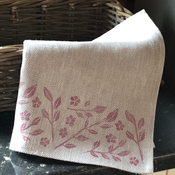 Hand Printed Linen Tea Towel - Trailing Jasmine