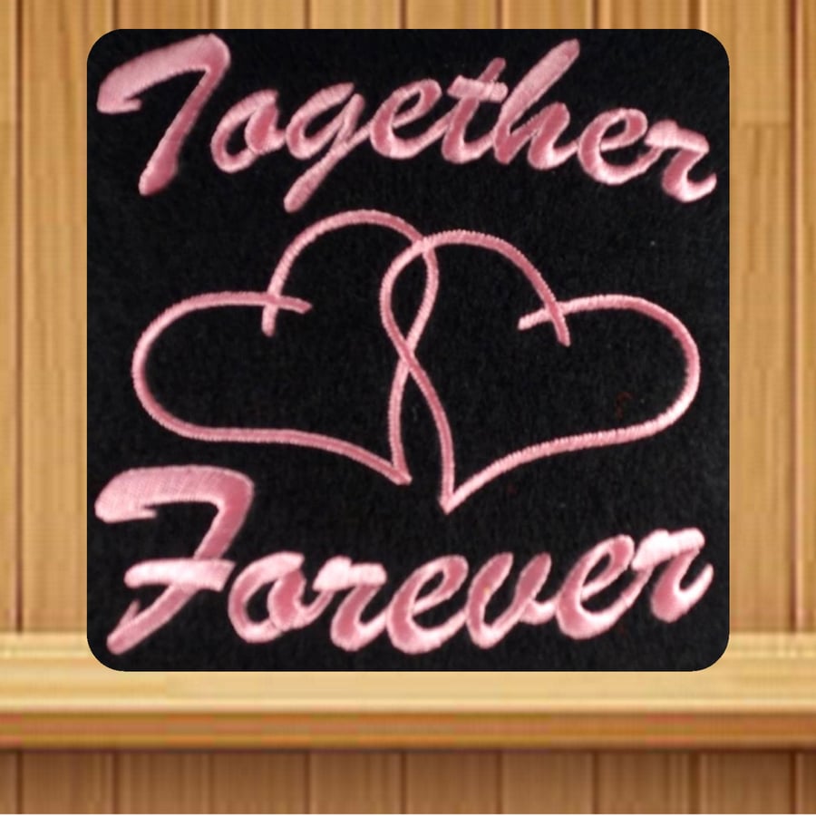 Handmade Valentine's card pink Together Forever embroidered design