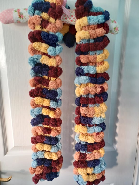 Brown, Navy, Light Blue, Peach and Yellow Multicoloured Furry Scarf