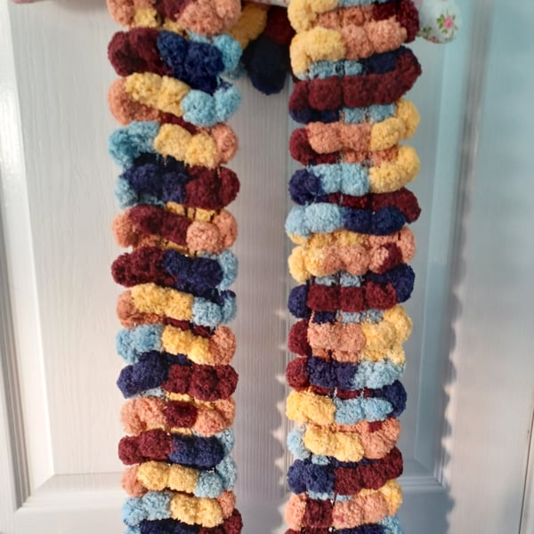 Brown, Navy, Light Blue, Peach and Yellow Multicoloured Furry Scarf