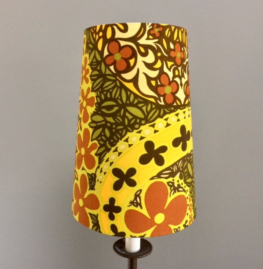 Funky 60s Daisy Swirl CARNABY Yellow Brown vintage fabric Lampshade 