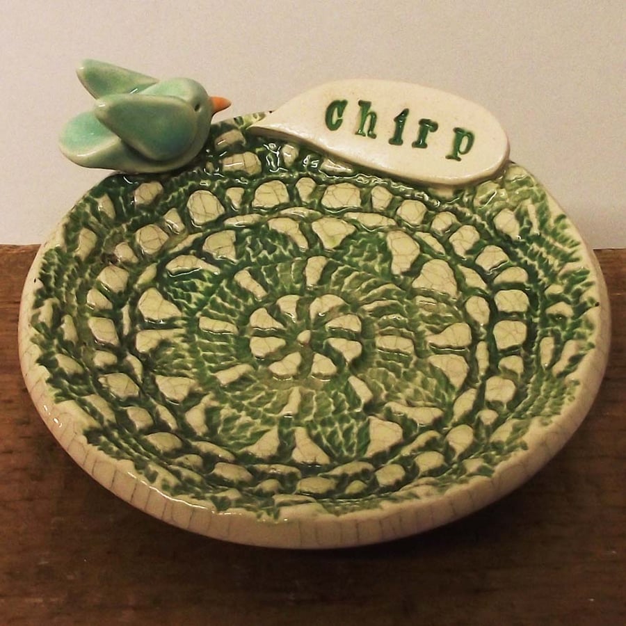 Sale Little Green ceramic bird dish Pottery plate
