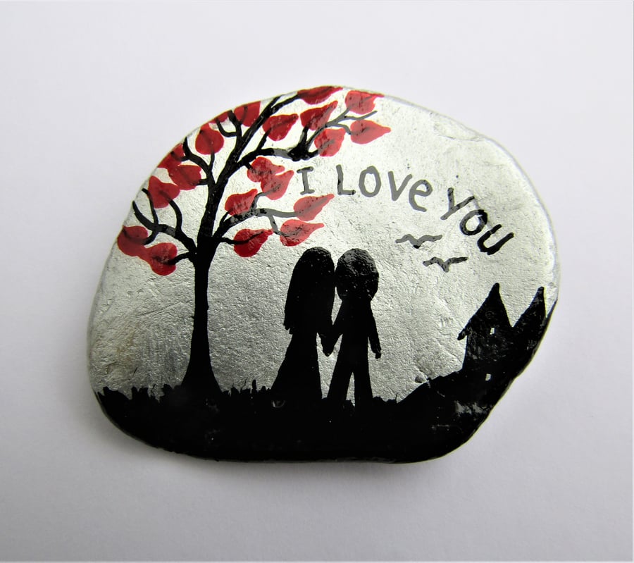 Love Card for Him, Hand Painted Shell, Anniversary Card for Her, Couple Tree