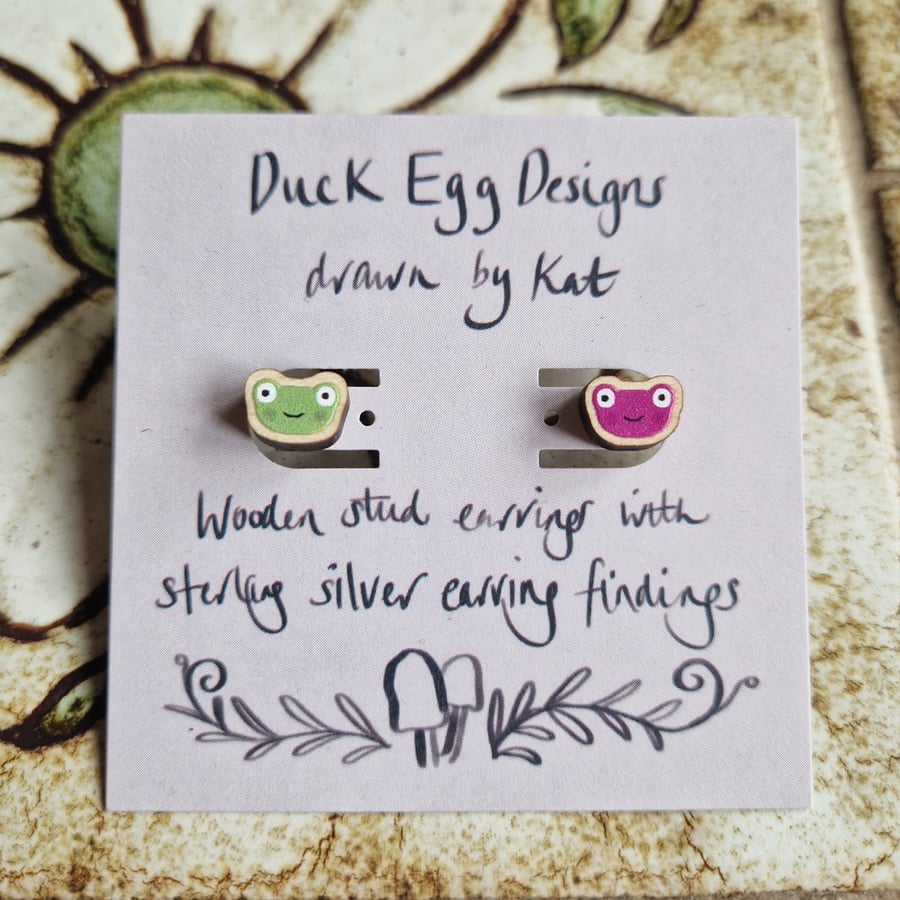 Pink and Green Frog Earrings