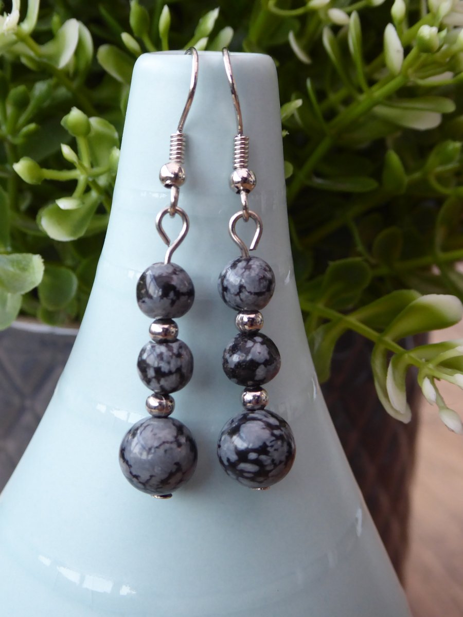 J0714 Snowflake Obsidian Earrings