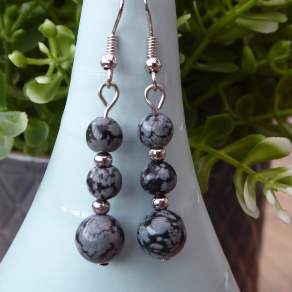 J0714 Snowflake Obsidian Earrings