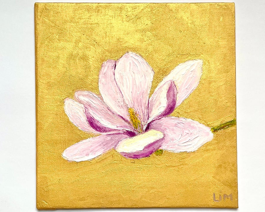 Magnolia Painting Floral Original Art Impasto Flower Artwork Magnolia Plant Wall