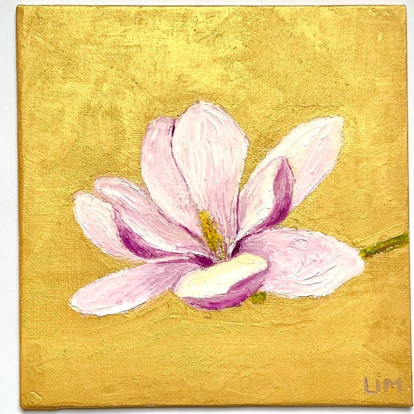 Magnolia Painting Floral Original Art Impasto Flower Artwork Magnolia Plant Wall