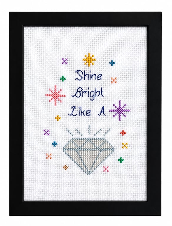 Shine Bright Like a Diamond – Handmade Framed Cross Stitch – Inspirational Quote