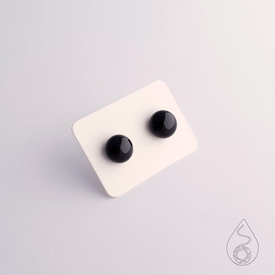 Fused Glass Stud Earrings - Black