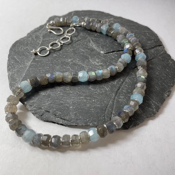 Labradorite aquamarine and silver necklace