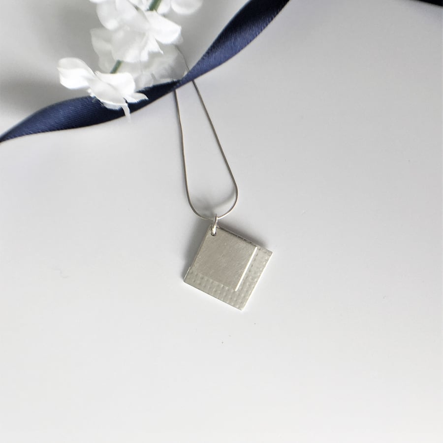 Double Square Eco Sterling Silver Pendant Necklace