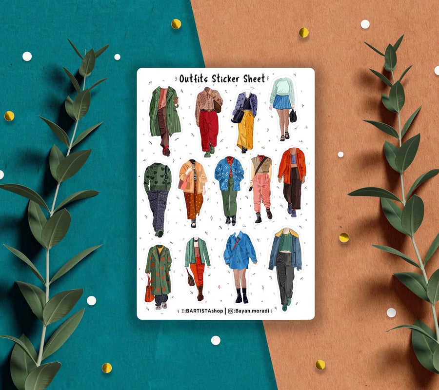 Outfits stickers, fashion stickers, planner sticker sheet, bullet journal 