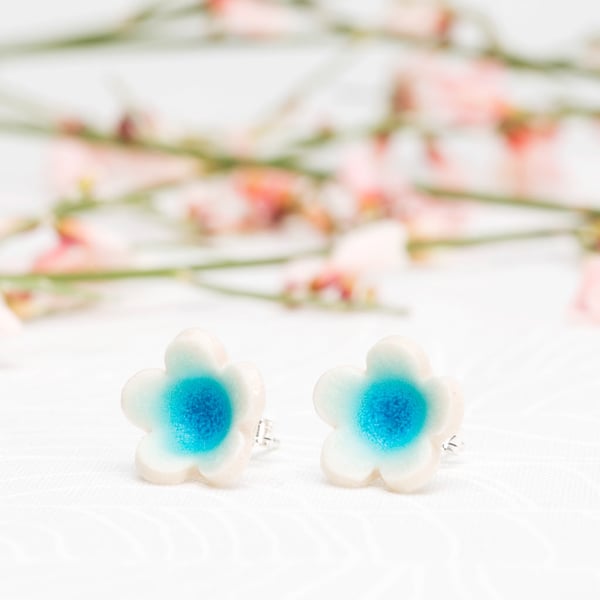 Porcelain Blossom Stud Earrings - turquoise