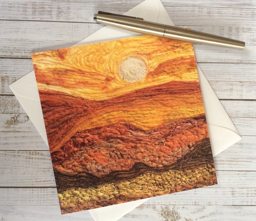 Embroidered landscape printed art card. 