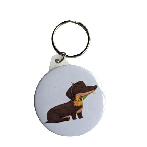 Brown and Tan Dachshund Dog Keyring on White Background