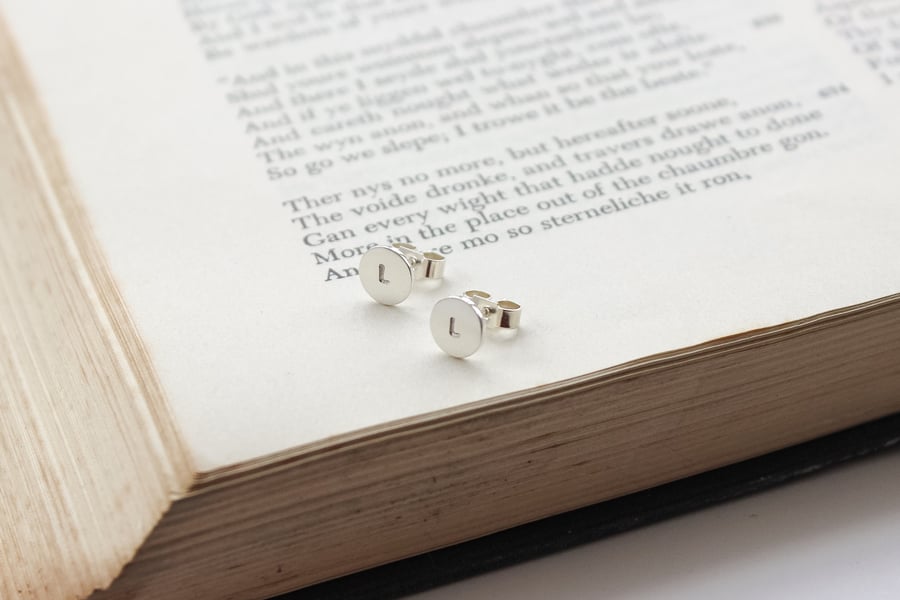 Silver initial earrings, personalised earrings, silver earring studs