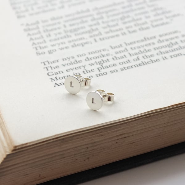 Silver initial earrings, personalised earring studs