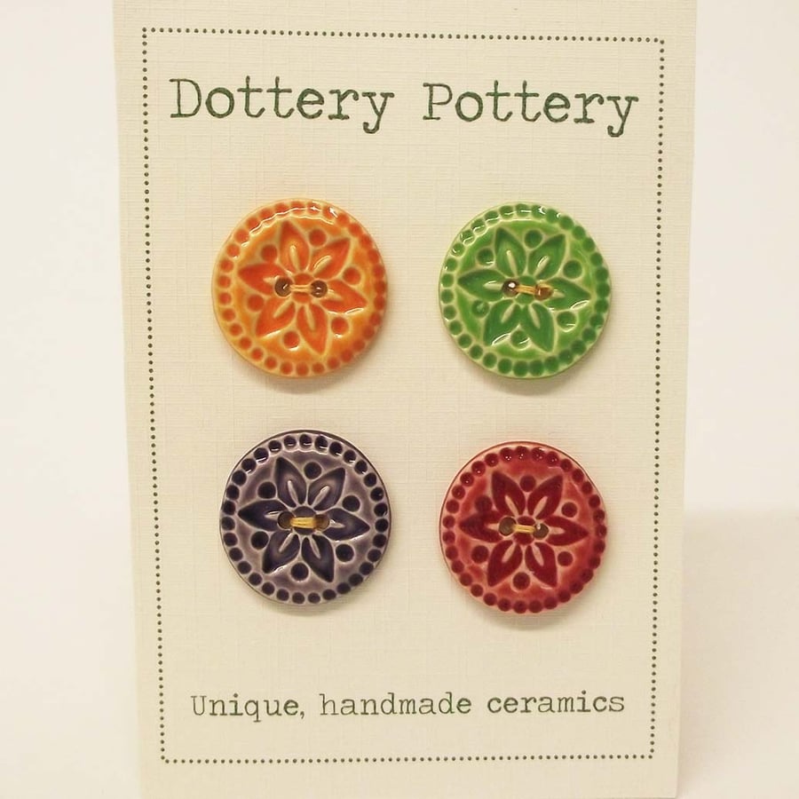 Pottery buttons Set of four large handmade ceramic buttons bright colours 