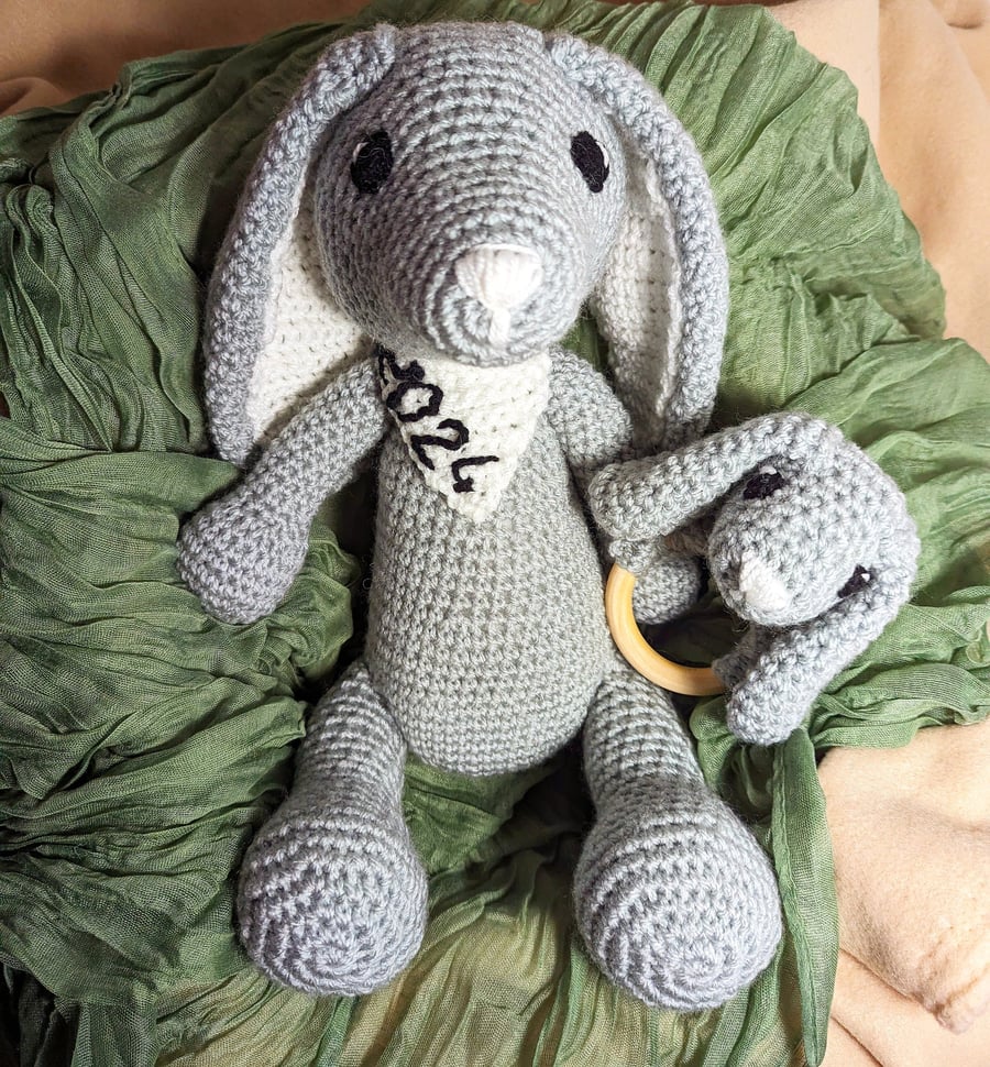 Crochet Bunny and Teether Set, Newborn Gift