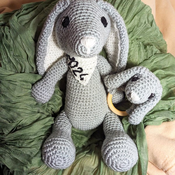 Crochet Bunny and Teether Set, Newborn Gift