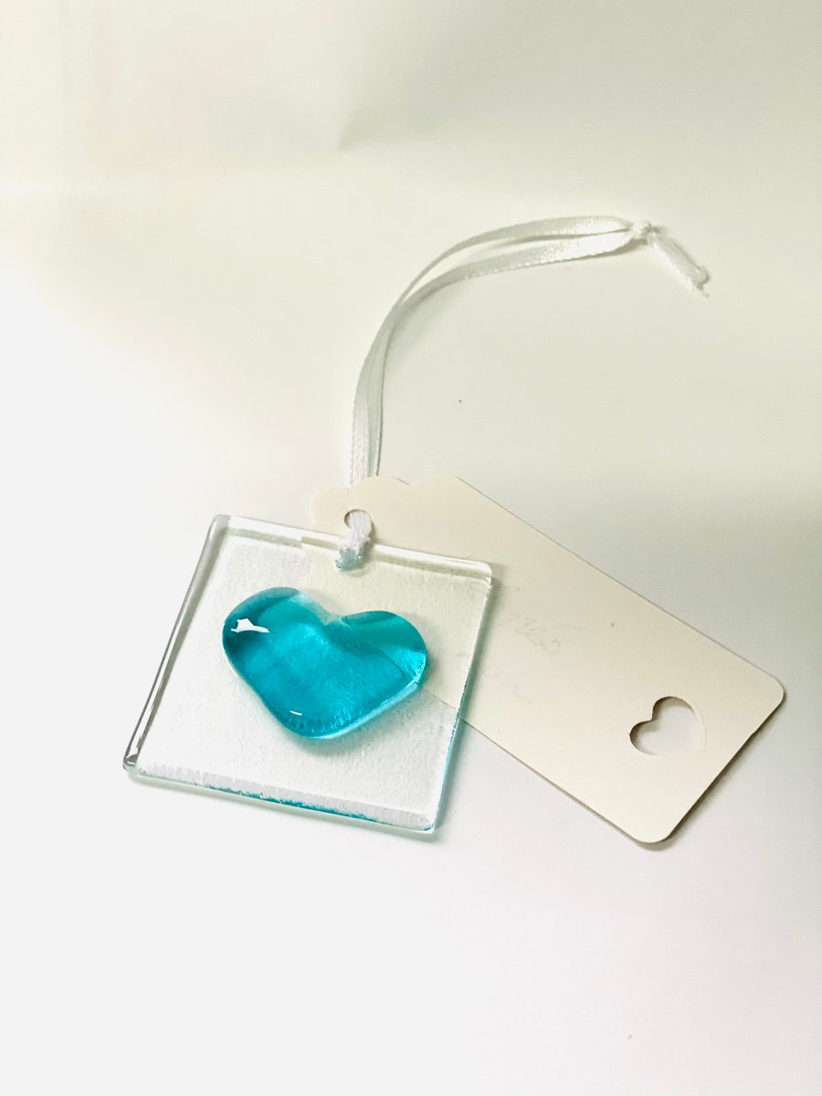 fused glass heart hanging decoration with your personal message