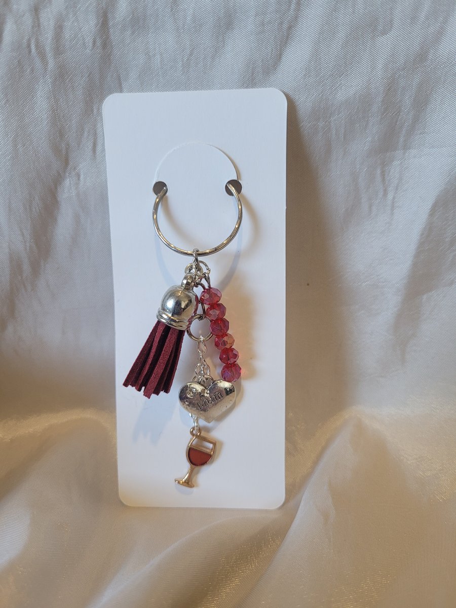 Mothers Day Beaded Keyring - Wine Glass