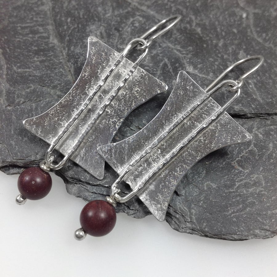 Silver Tribal earrings with mookaite stones