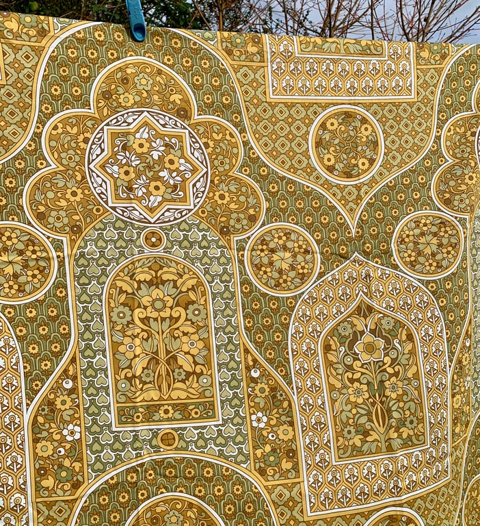 Smart Yellow Brown Pat Albeck Minaret  60s 70s vintage fabric Lampshade option 