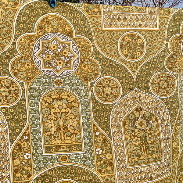 Smart Yellow Brown Pat Albeck Minaret  60s 70s vintage fabric Lampshade option 
