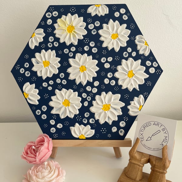 Daisy Days – Original Textured Painting on Hexagonal Canvas