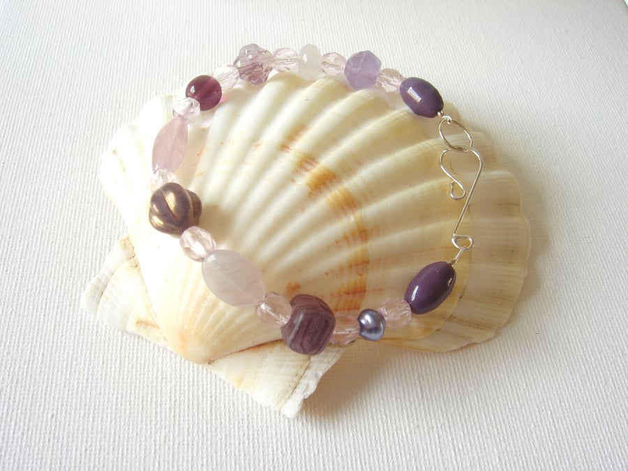 Rose Pink, Amethyst and Lilac Treasure Bracelet Sterling Silver Clasp