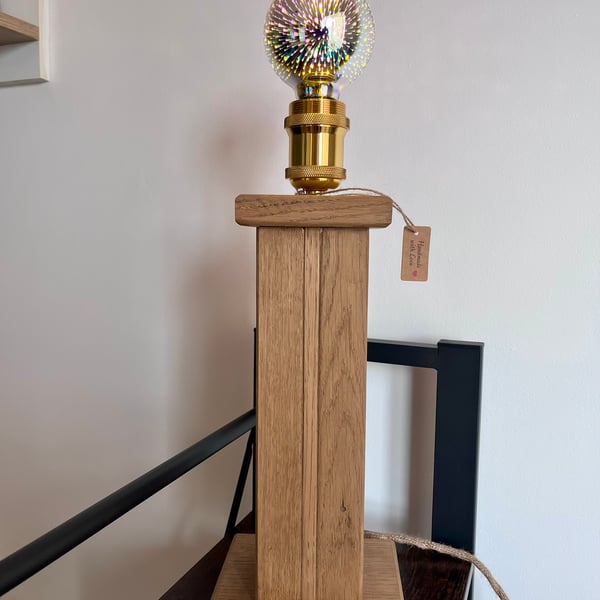 Handmade Tall Oak Column Lamp - Rustic Statement Table Light UK