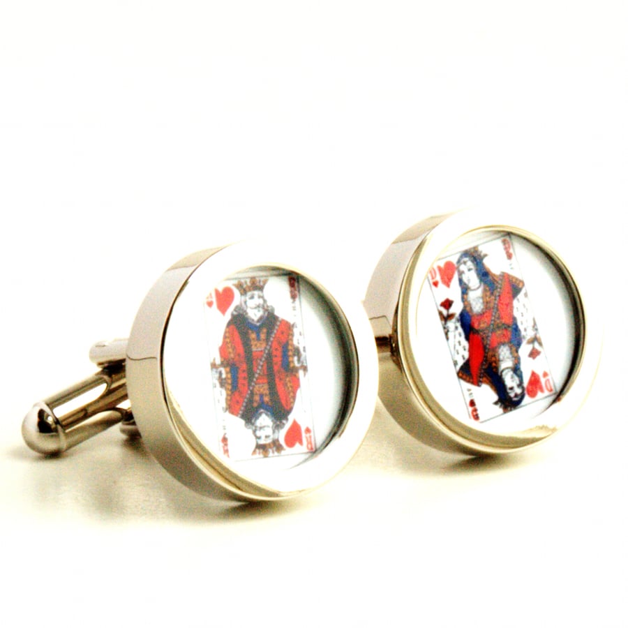 King and Queen of Hearts Cufflinks in a Vintage French Design