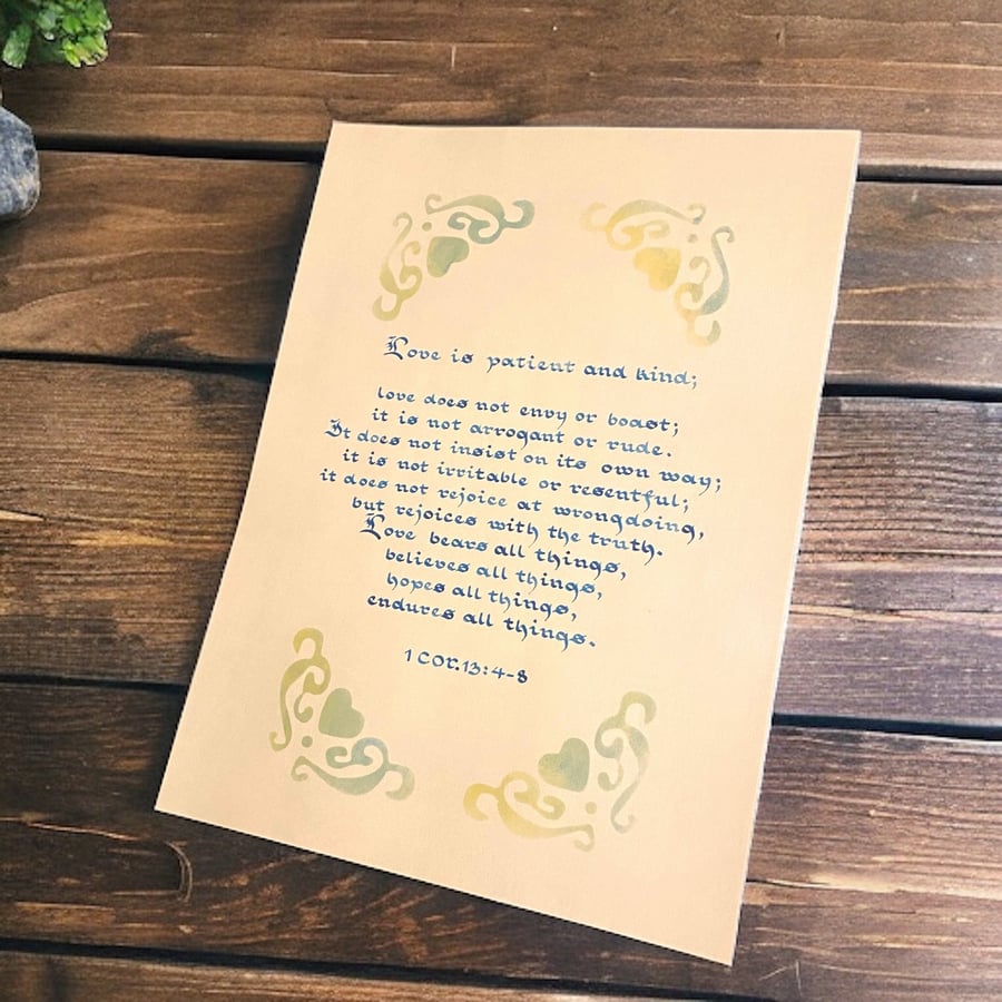 Elegant Calligraphy Art: 1 Corinthians 13:4-8 –... - Folksy
