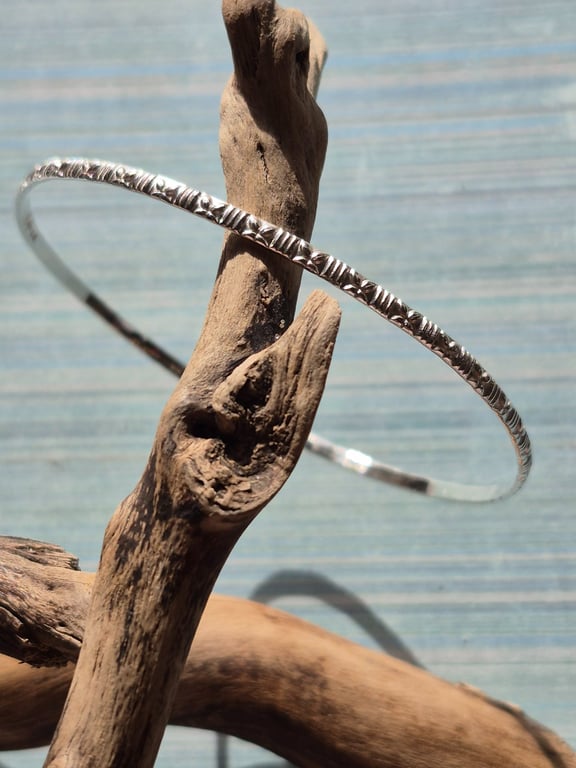 Beautiful Pattern Bespoke Sterling Silver Skinny Stackable Bangles 