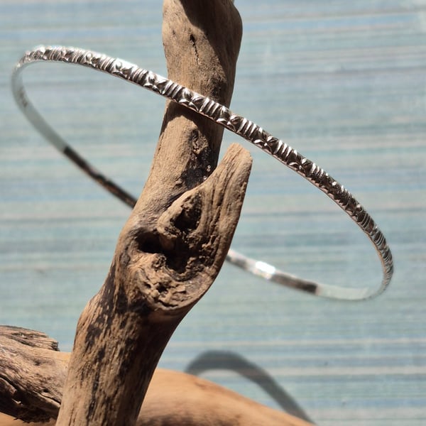 Beautiful Pattern Bespoke Sterling Silver Skinny Stackable Bangles 