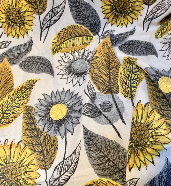 50s 60s Mid Century Yellow Grey Daisy Barkcloth  VIntage fabric for sale