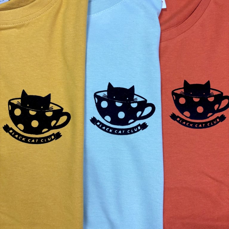 Black Cat Club Unisex t-shirt. Organic Cotton top 